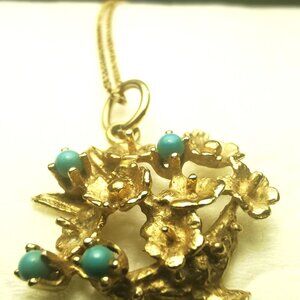 1990s Vintage 10K Yellow Gold Flower Basket Pendant Necklace 20" - Canadian GCC